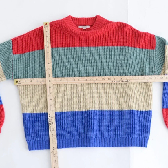 Brixton Madero Red,  Sage & Blue Colour Block Knit Crewneck Sweater Size Medium - Picture 3 of 10